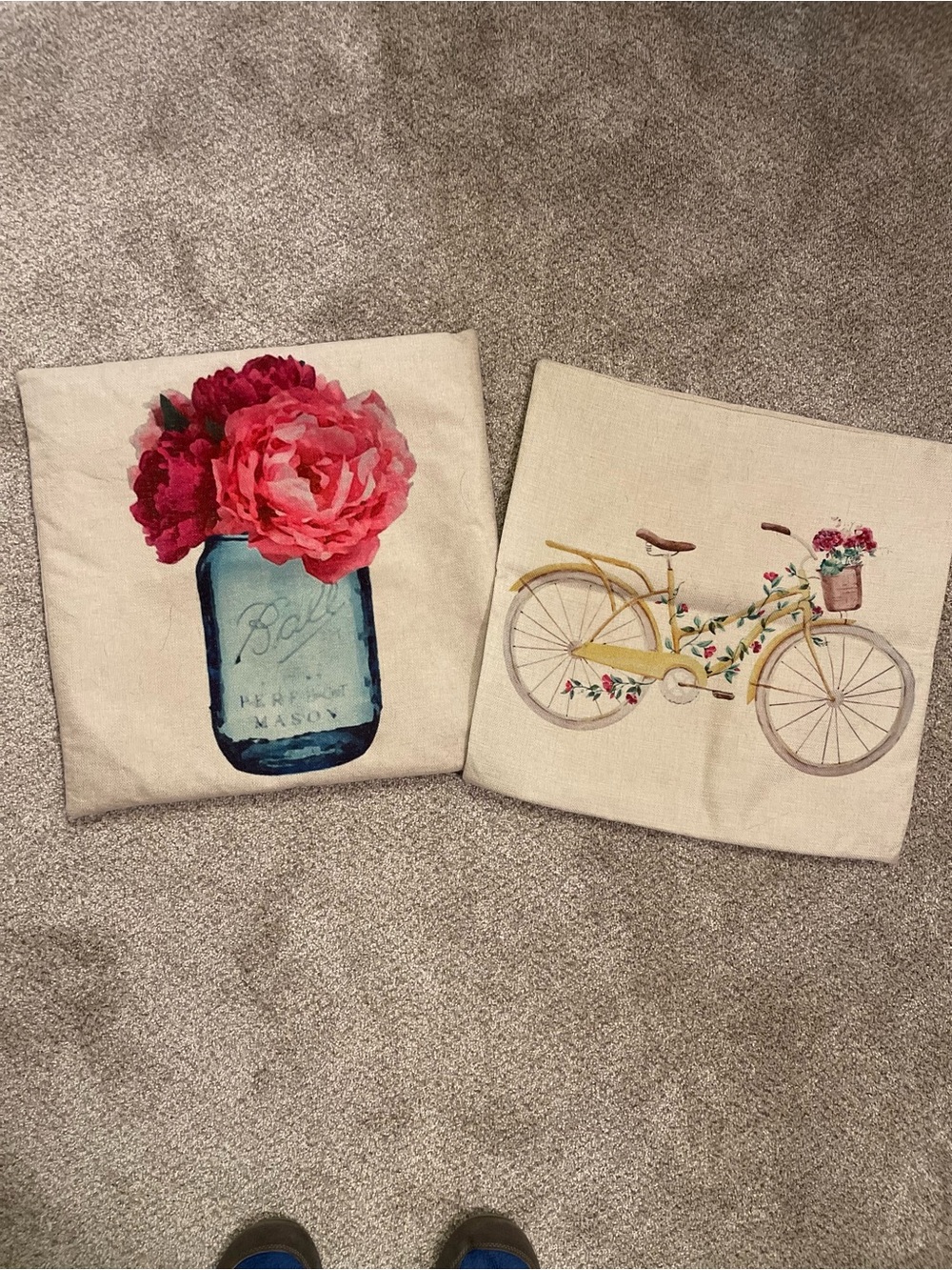 Floral Mason Jar & Bicycle Canvas Pillow Covers